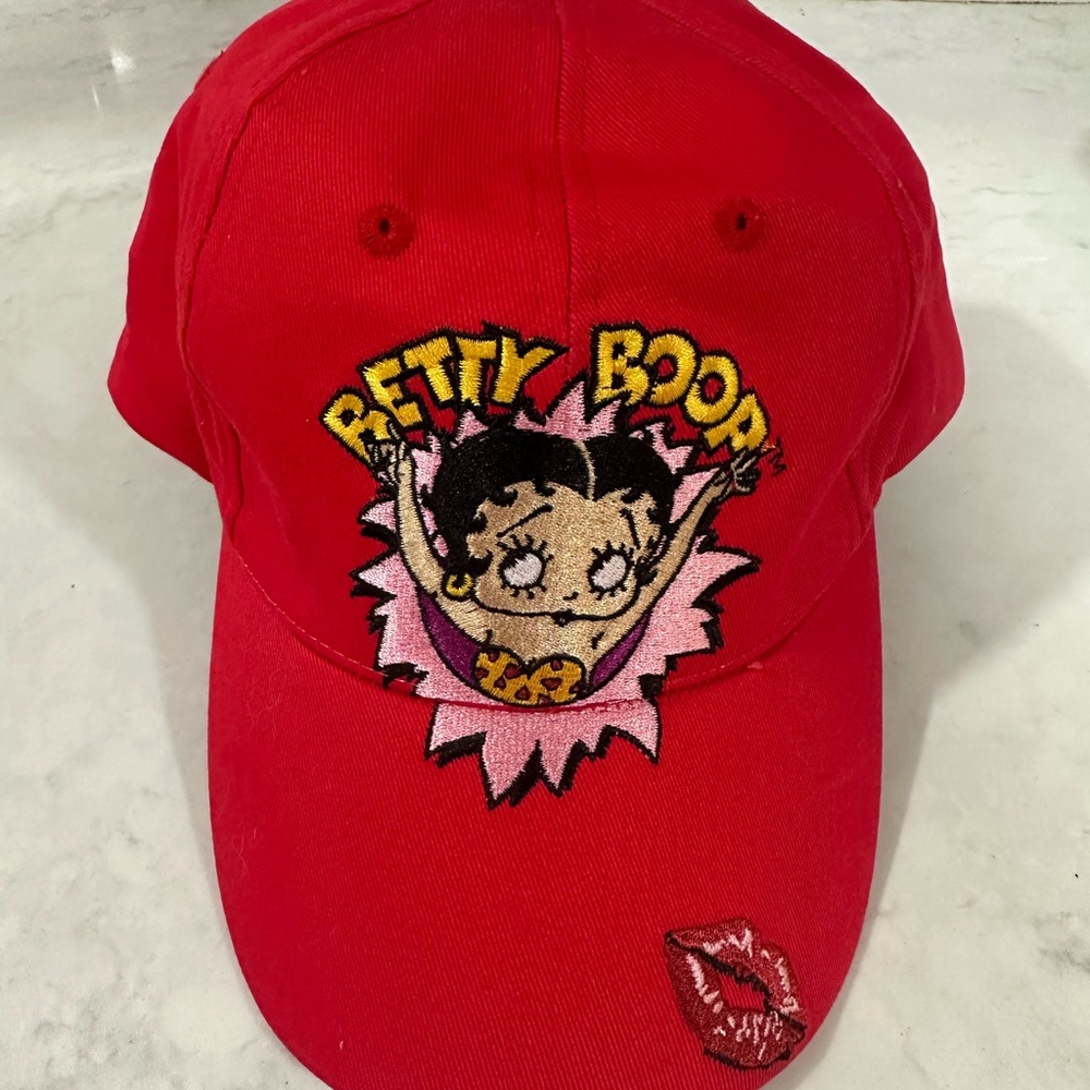 Betty Boop Vintage 2011 Red Embroidered Baseball Cap with Pink Accent
